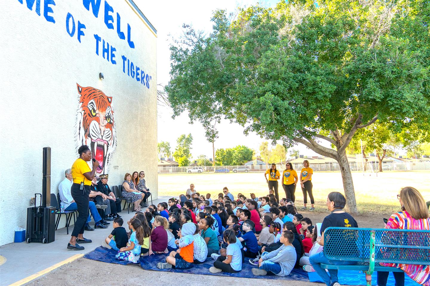 Principal Ramos leads Lowell Students in a ROAR!