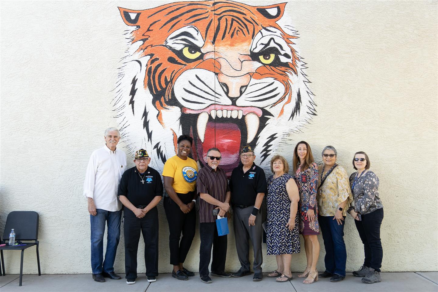 The team responsible for making the mural possible from Left to Right: Earl Wilcox, Commander Frank Diaz (American Legion Post 41), Principal Dana Ramos (Lowell Elementary School), José Andrés Girón, Vice Commander Steve Mora (American Legion Post 41), Mary Rose Wilcox, Jessica Mefford-Miller (Valle